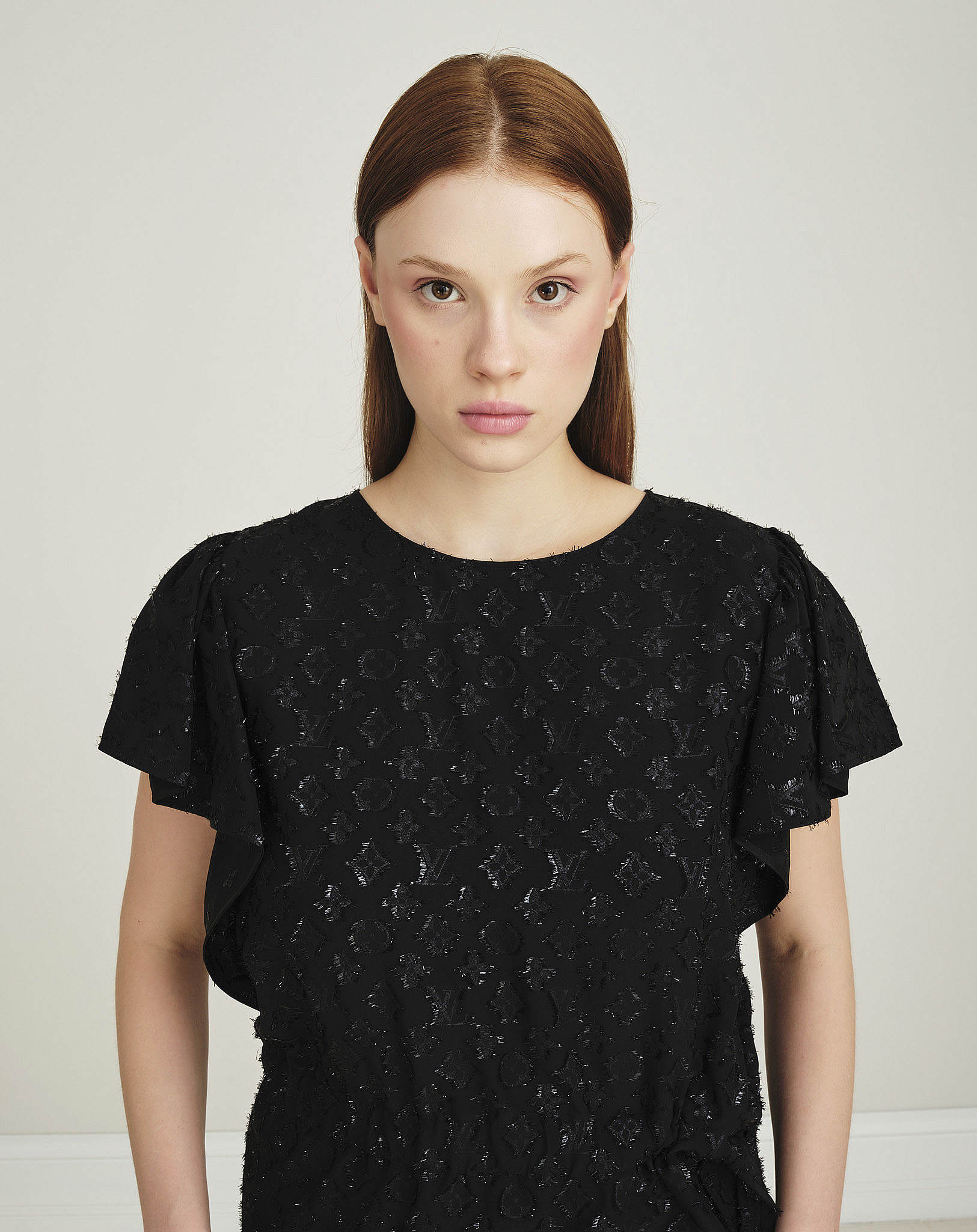 Louis Vuitton - Black Monogram Silk Blended Short Sleveless Blouse FR36 OVERSIZE